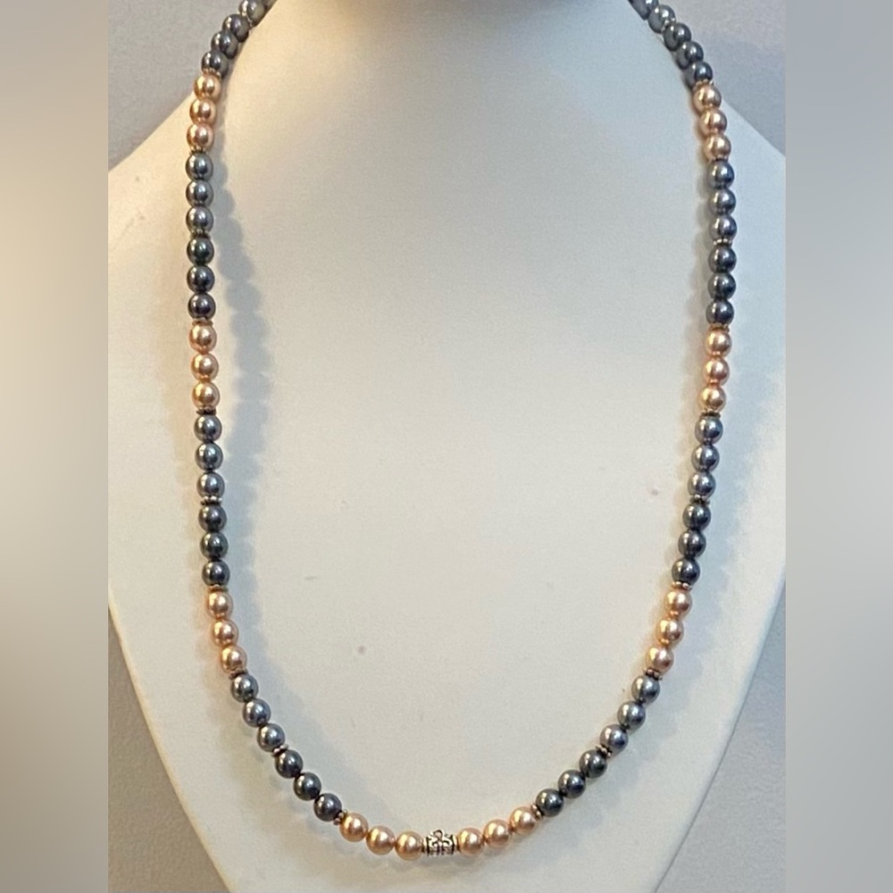 NEW Swarovski Rose Gold,  Lapis, and Dark Gray crystal pearl necklace NEW